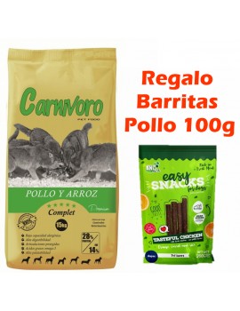CARNIVORO Complet Pollo y Arroz 15 Kg comida para perros + REGALO Barritas Pollo 100g