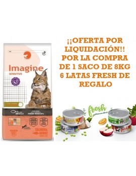 IMAGINE Cat Sensitive Salmon 8 kg comida para gatos + REGALO 6 Latas Paté
